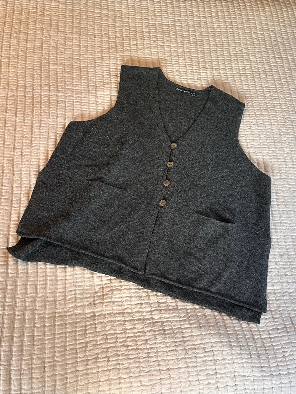 Charcoal Gray Women's 100% Wool Button-Front Sweater Vest
